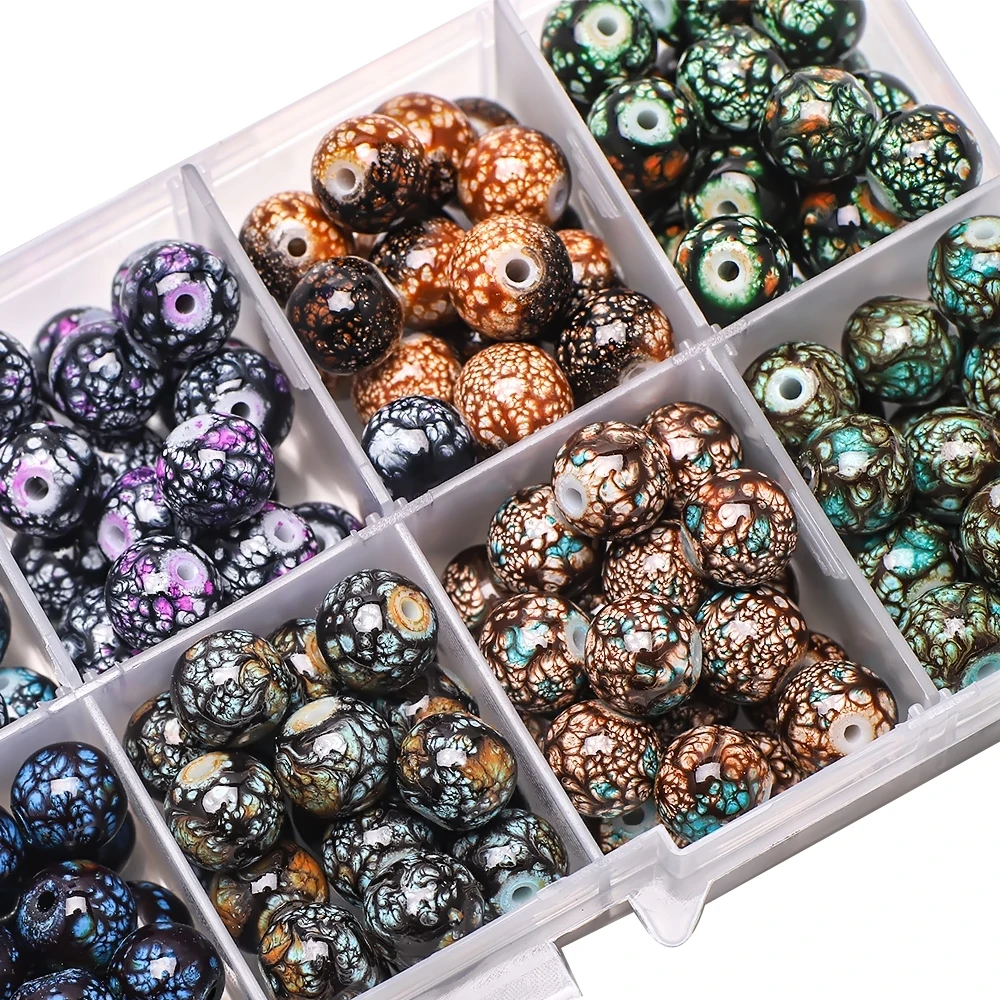 200Pcs/Box 8MM Garment Making Kit Crystal Glass Round Pattern Bead Natural Stone DIY Making Jewelry Necklaces Earings Accesories