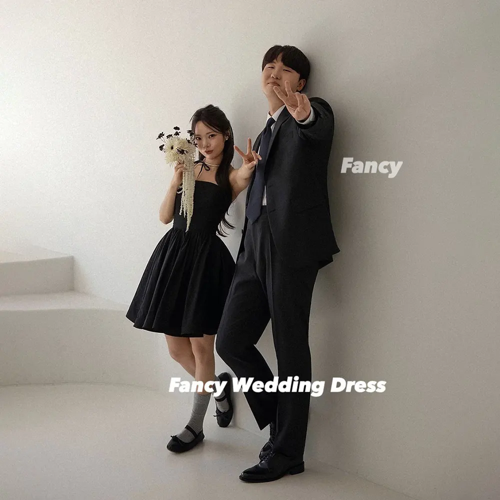 Fancy Simple Strapless Wedding Party Engagement Dresses A Line Elastic Satin Prom Gown Mini Short Back Corset Customized