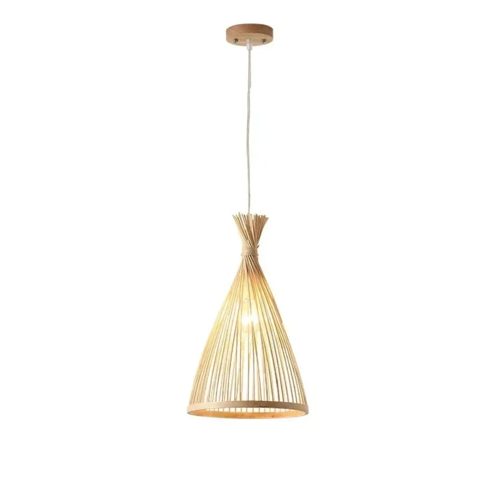 Retro Bamboo Weaving Chandelier Lamp Hanging LED Ceiling Light Wicker Fixtures Rattan Woven Droplight for Home Bedroom Decors