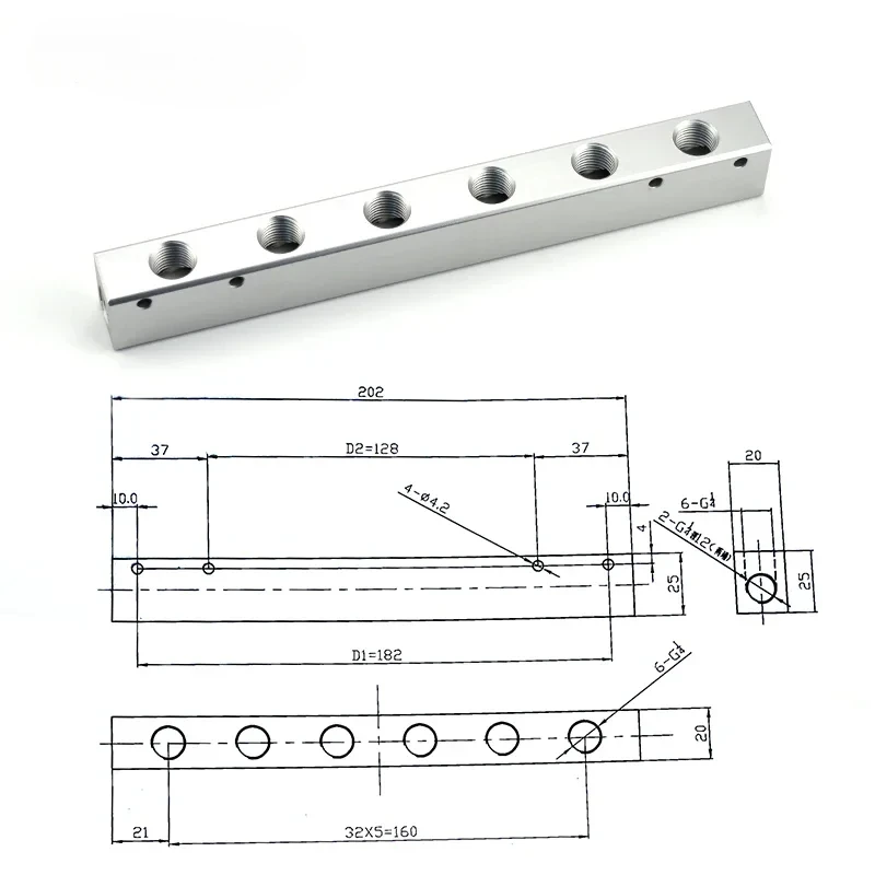 (Port To Port 32mm) 20x25mm G 1/4