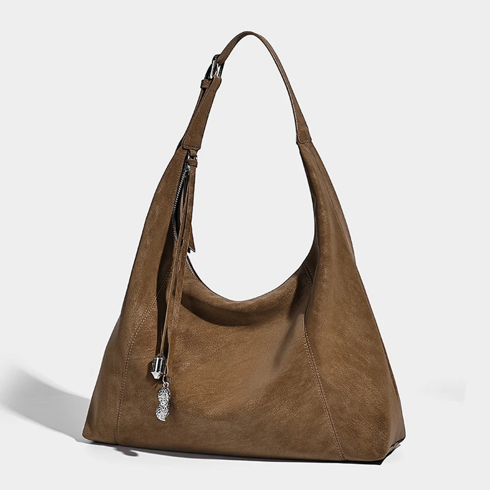 

Simple Matte PU Leather Shoulder Bag Solid Color Large Capacity Tote Vintage Style Single Strap Purse for Women Daily Use