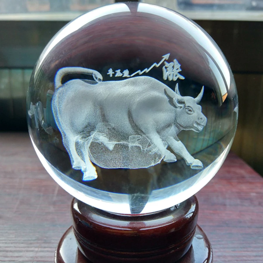 Company stock market Securities Crystal Decoration mascot GOOD LUCK Recruit money bull 3D FENG SHUI ball