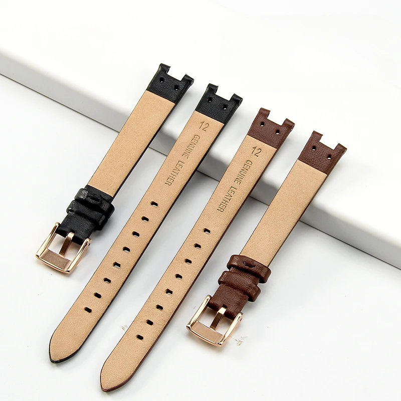 For Anne Klein 12x6mm Waterproof Watchbands Concave Interface Women Small Dial Replace Durable Genuine Leather Watch Strap