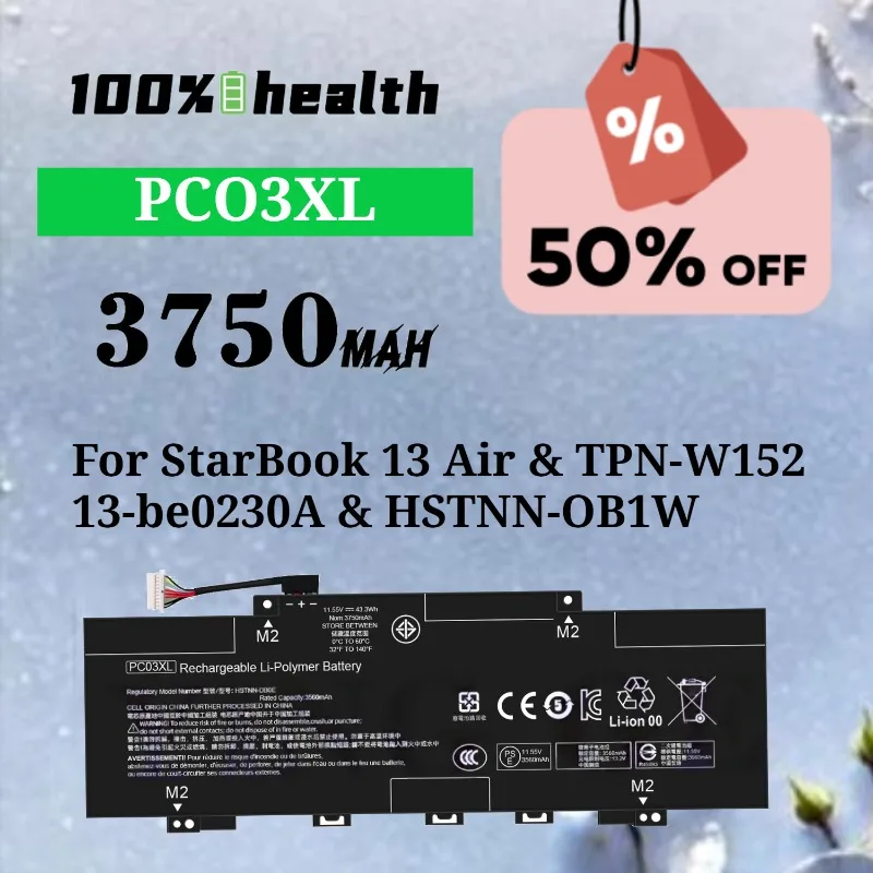 

PC03XL 3750mAh Laptop Battery for HP Starbook 13 Air/TPN-W152/13-be0230A Lithium Rechargeable Battery