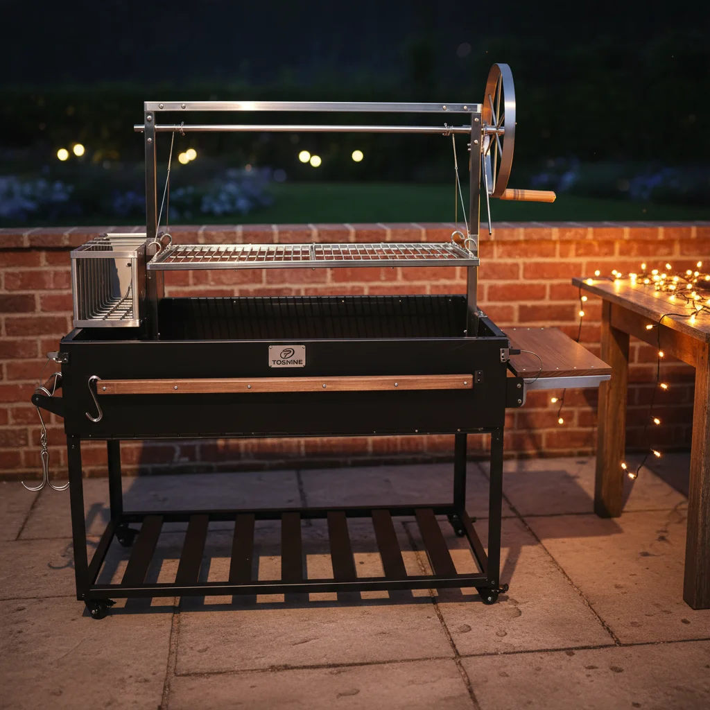 Portable  Grill with Adjustable Height Folding Trolley Easily Assembled Stainless Steel Charcoal BBQ Pit