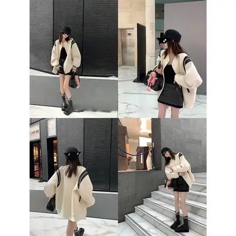 OUYANG Xiao Xiang-stil långärmad paljettkavaj med dragkedja för dam, retro amerikansk fotboll, fritidsjacka i PU-läder med dragkedja 10 best sales Jacka Fotboll Amerikansk - №1