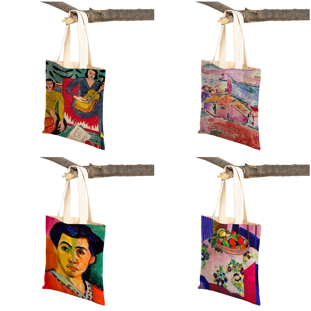 Henri Matisse\'s Famous Painting Women Shopping Bags Casual Canvas Double Print Landscape Art Girl Shopper Bag Lady Tote Handbags