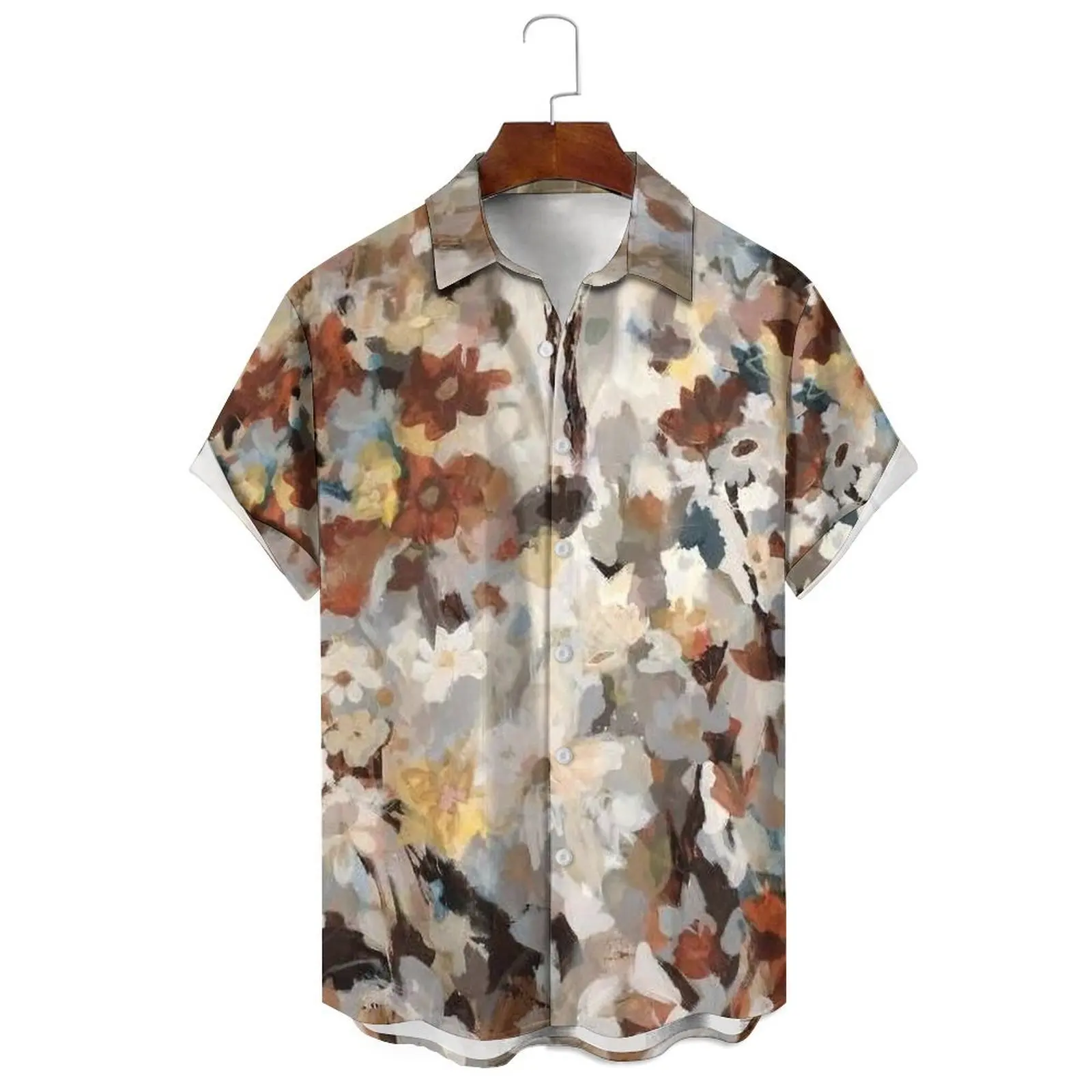 

Stylish Summer Men's/Women's Irregular Cartoon Oil Painting Style Loose And Breathable Casual Printed Lapel Short-Sleeved Shirt