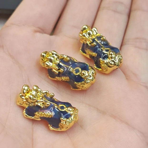 Wholesale 100pc Color-changable Metal Money Pixiu Animal Gold color Beads Enamel Charm Fit Bracelet Making