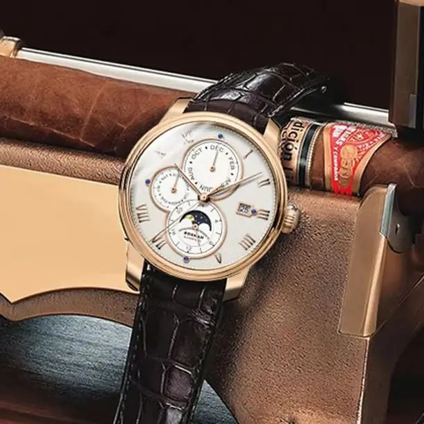 

Borman Men Automatic Watch 41mm Mechanical Wristwatch 50M Waterproof Sapphire Multi-Dial Month Week Date 24 Hours