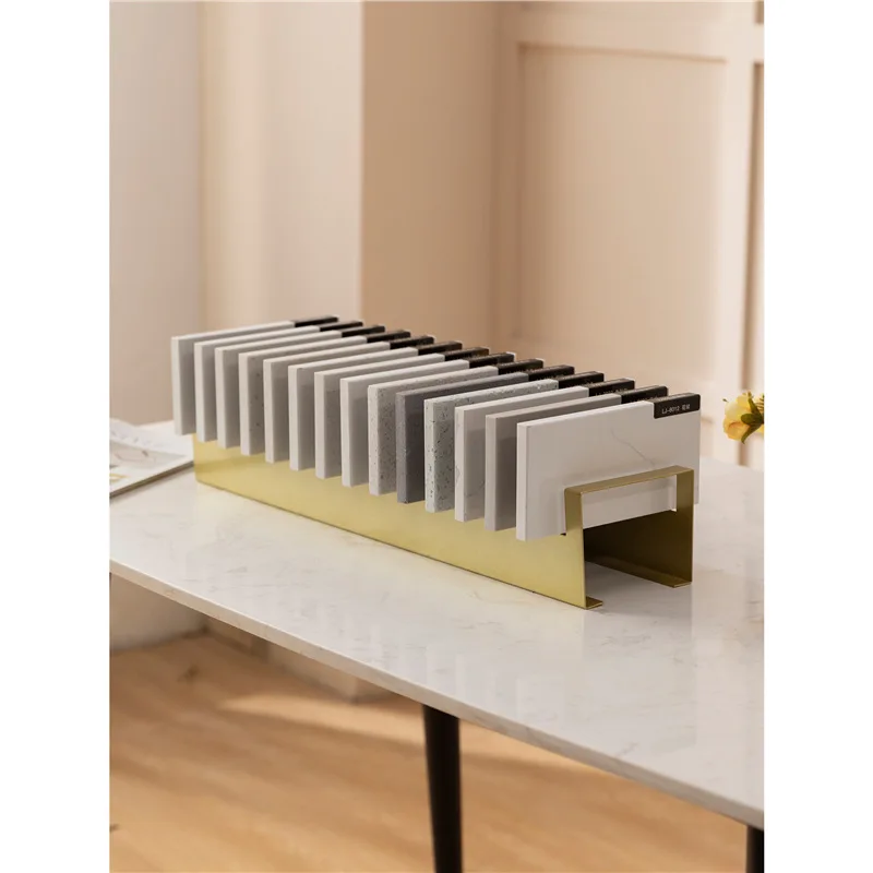 (for 1 piece)Modern Large Wood Grain Tile Granite Quartz Stone Display Stand Vertical Metal Floor Organizer  Tile Display Rack view 2