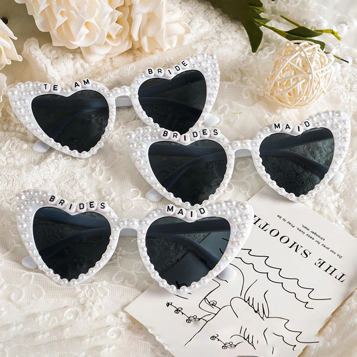 Bride To Be Heart Shaped Sunglasses, Bridal Pearl Love Sunglasses, Glasses for Women Bachelorette Party Gifts, Engagement Decor