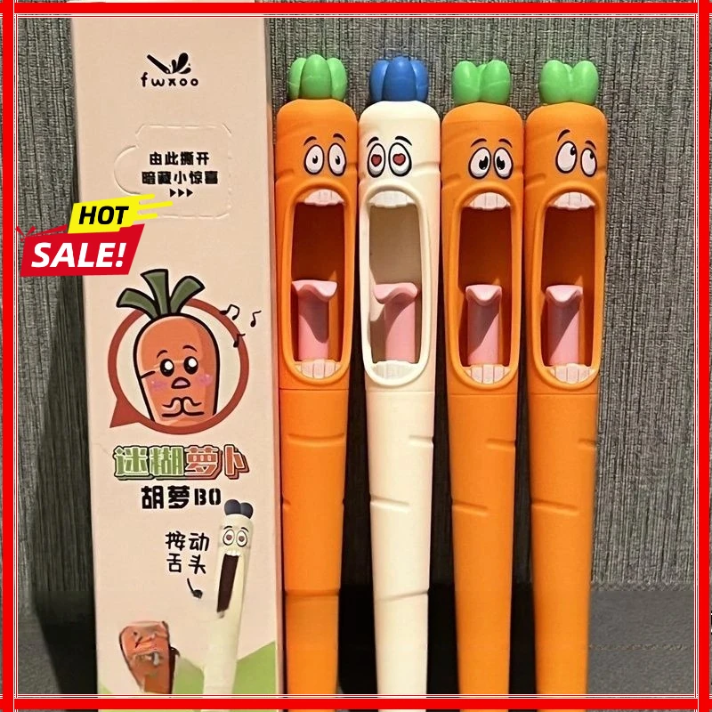 

4PC Cute Cartoon Kawaii Pens Carrot Shaped Gel Pen Design Retractable Tongue Refill Black Ink Pens Office School Stationery Gift