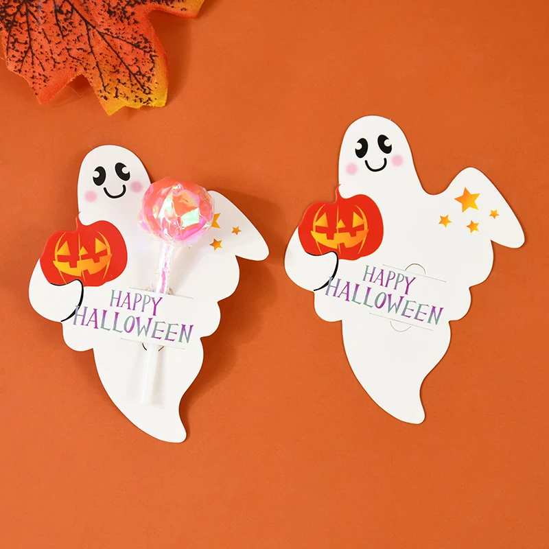 50 Uds. Piruletas de calabaza fantasma de Halloween paquete de decoración DIY cartón Fiesta Temática de Halloween suministros de regalos para niños (sin piruletas)