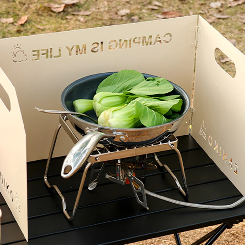 Foldable Gas Stove Windshield Camping Cooking Burner Windproof Screen Stainless Steel BBQ Gas Stove Wind Shield Supplies