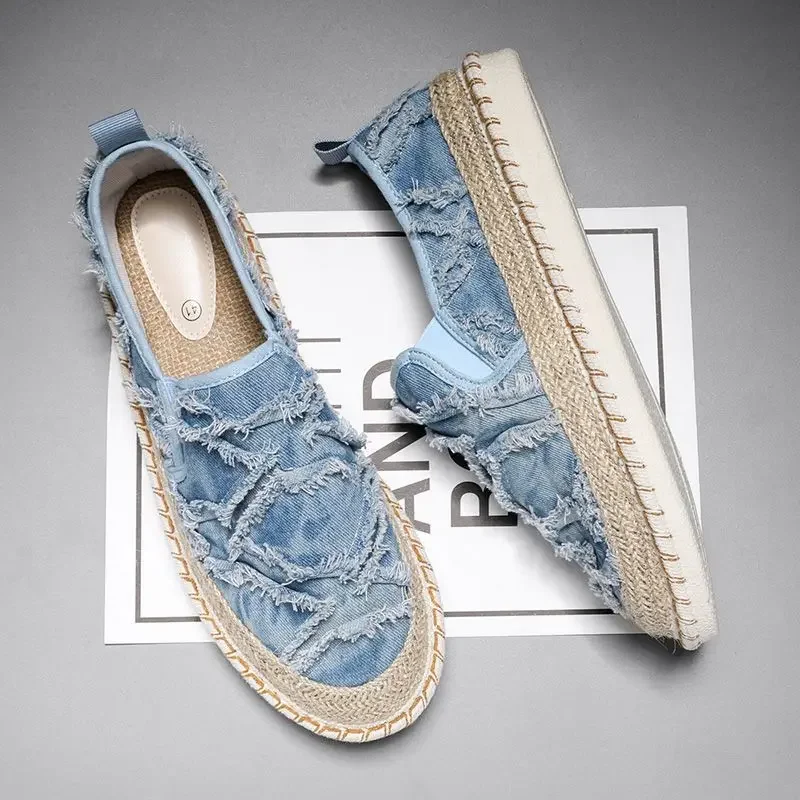 

Мужская обувь без шнуровки, синие летние легкие кроссовки на плоской подошве, модные кроссовки 2025, без кожи, дышащая повседневная обувь для взрослых для мужчин