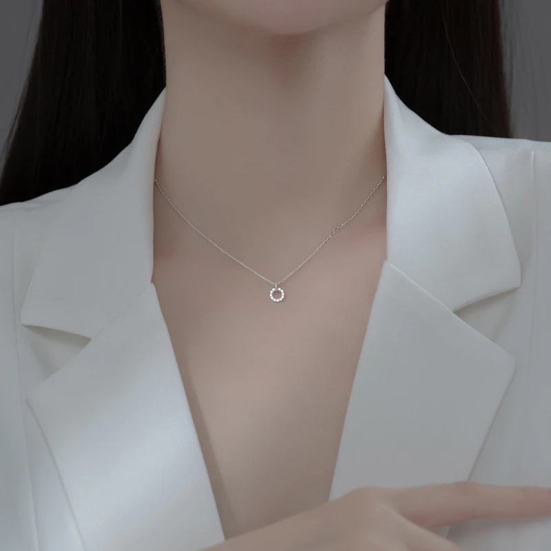 Modian Double Round Clear CZ Necklace for Women Genuine 925 Sterling Silver Gold Color Chain Necklaces Female Fine Jewelry