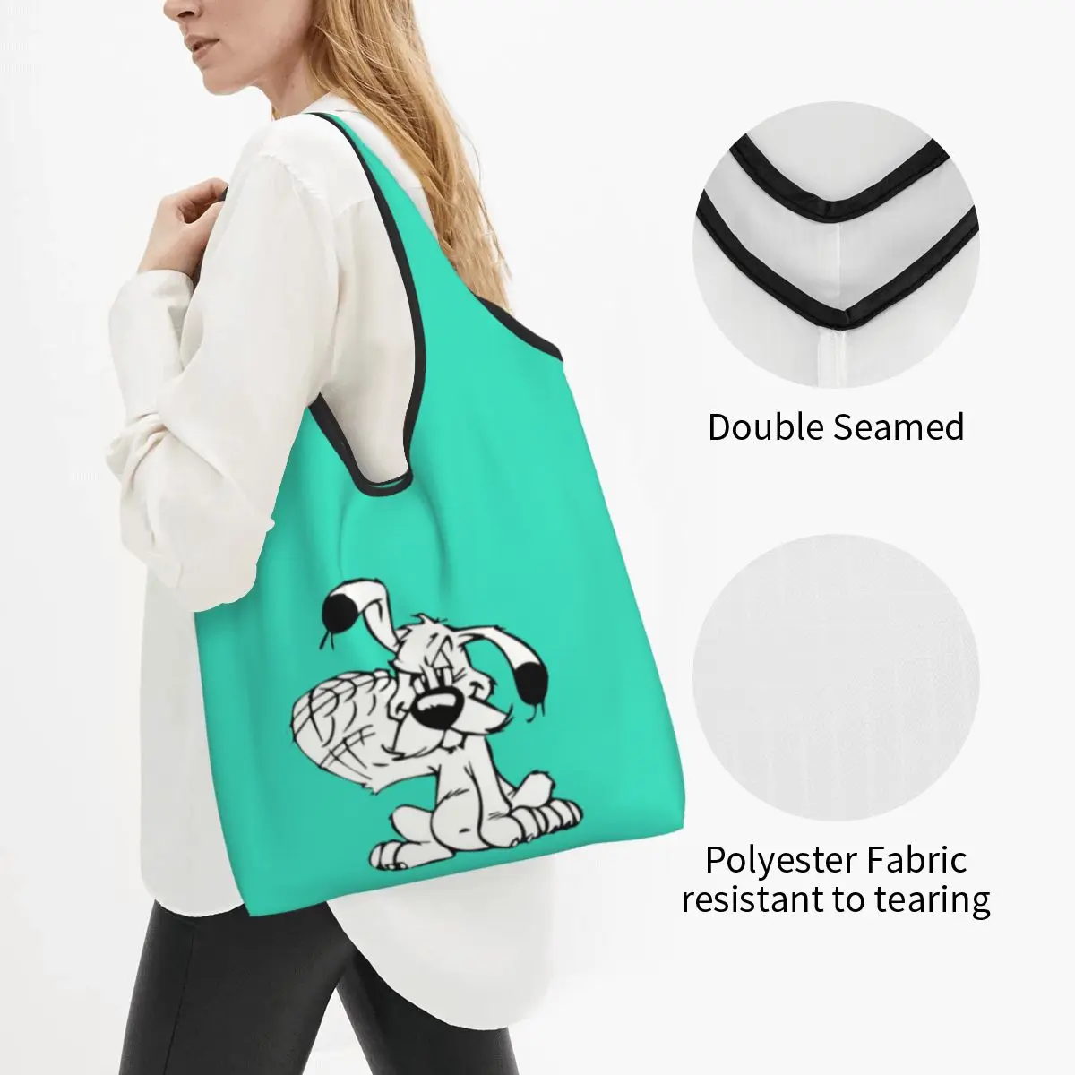 Fashion Manga Asterix And Obelix Dogmatix Shopping Tote Bags Portable Cute Dog Grocery Shopper Shoulder Bag