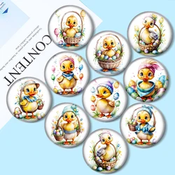 Easter egg and duck watercolor painting 10pcs 12mm/16mm/18mm Round Photo Glass Cabochon Demo Flat Back Making findings