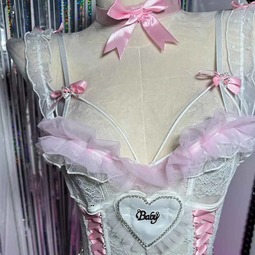 القلب في سن المراهقة Harajuku القوس القوطية Y2K القمم 90s ايكو ملابس للنادي لتقوم بها بنفسك يدوية ايمو الرقمية الهيب هوب E-الفتيات الجرونج الصليب القوطي Kawaii