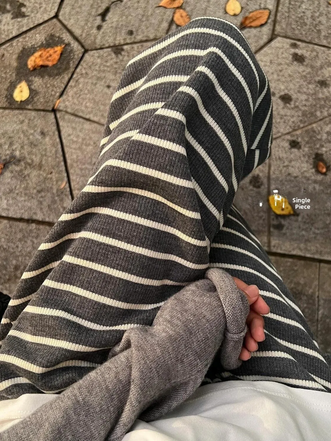 Automne incontournable paresseux jambe droite pantalon coréen Sle rayé pantalon décontracté avec kets doux drapé dames taille haute pantalon