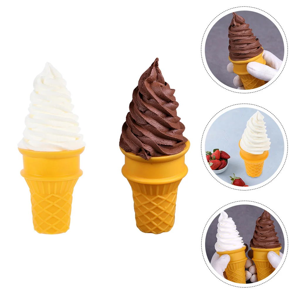 

2 Pcs Simulated Ice Cream Model Simulation Lovely Set Fake Cone Candy Pvc Adorable Toy