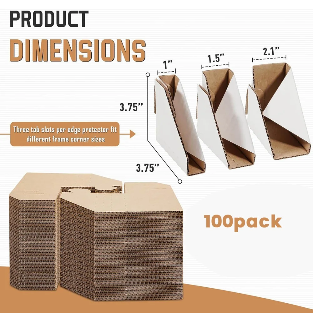 100Pack Adjustable Cardboard Corner Protectors, Fit 1In,1.5In and 2.1In Frames,Corner Protectors for Shipping,Protector XT