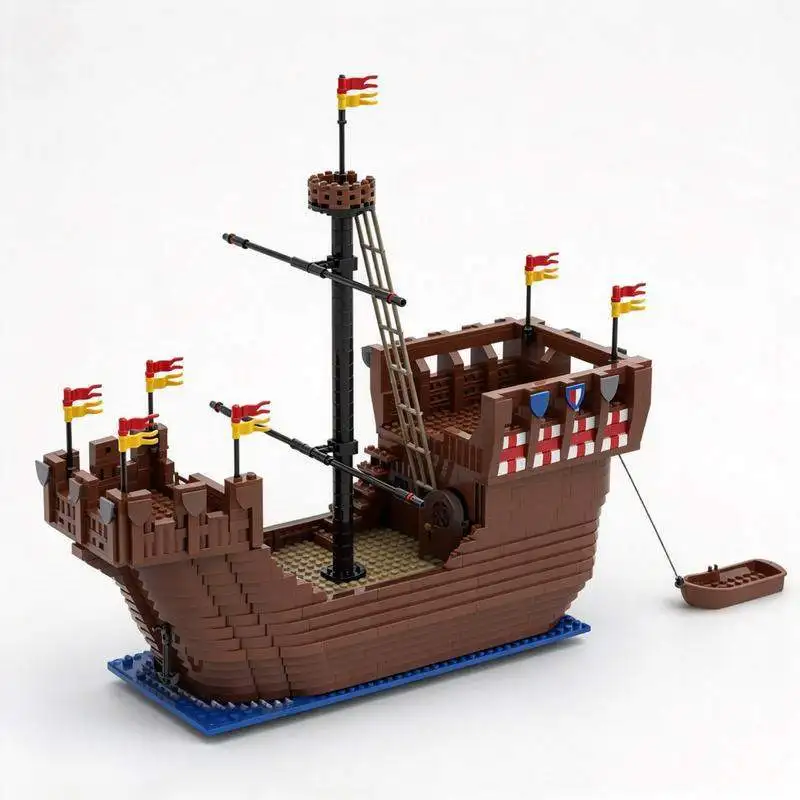 2200PCS Medieval Castle Ship Great Cog Sailing Boat Building Blocks Creative Model DIY Assembly Toy Collection Display Gift