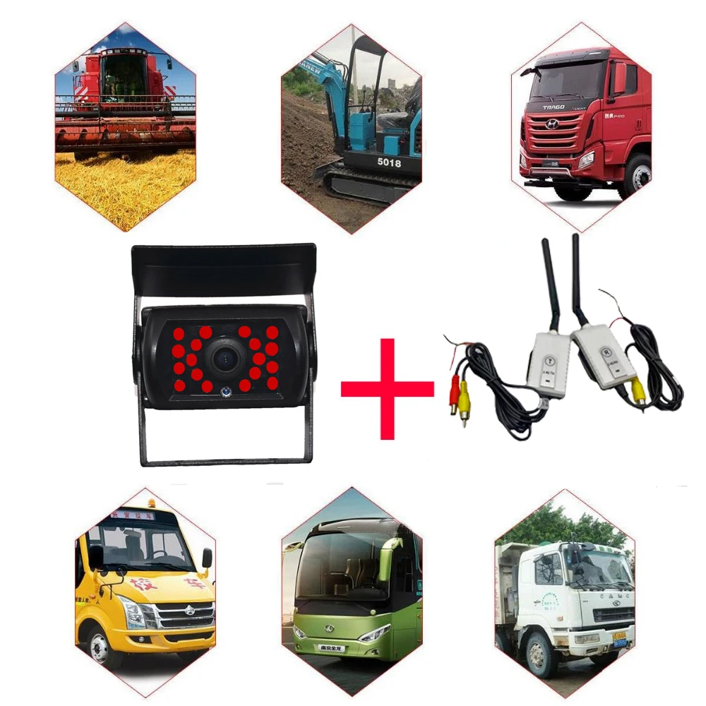 Parking Reverse Backup Rear View Camera CCD HD Wireless AV Transmitter and Receiver RV Truck Trailer Bus Video Monitor