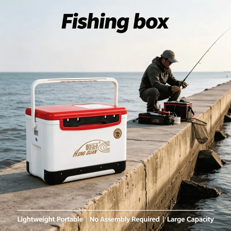 Caja Refrigeradora Portátil Multifuncional Aislada con Asiento y Almacenamiento, 18L, para Pesca y Equipo de Pesca