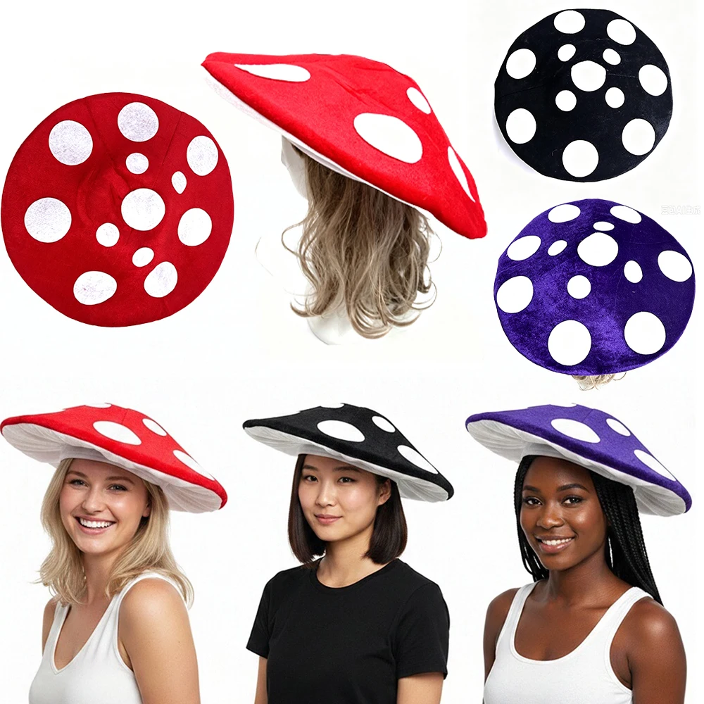 Mushroom Hat Unique and Creative Polka-Dot Mushroom-Shaped Cap Adult Felt Cartoon Headpiece Fun Halloween Party Costume Prop Hat