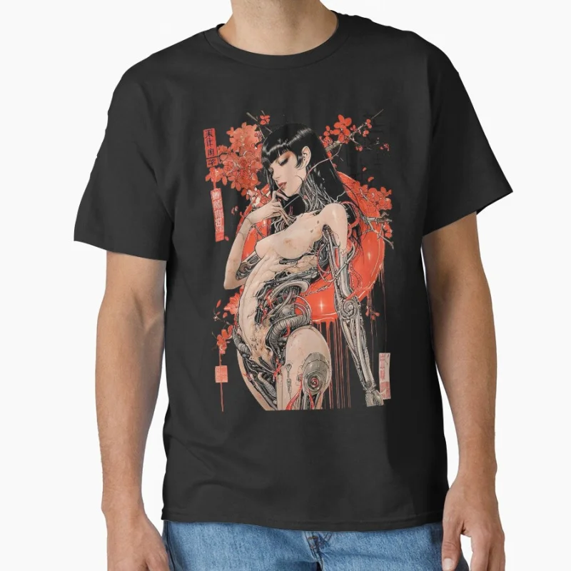 

Geisha Cyborg Manga Ghost In The Shell Anime T Shirt Cyberpunk Graphic Tee Sci-Fi Aesthetic Y2K clothes 0723 Large size Tops