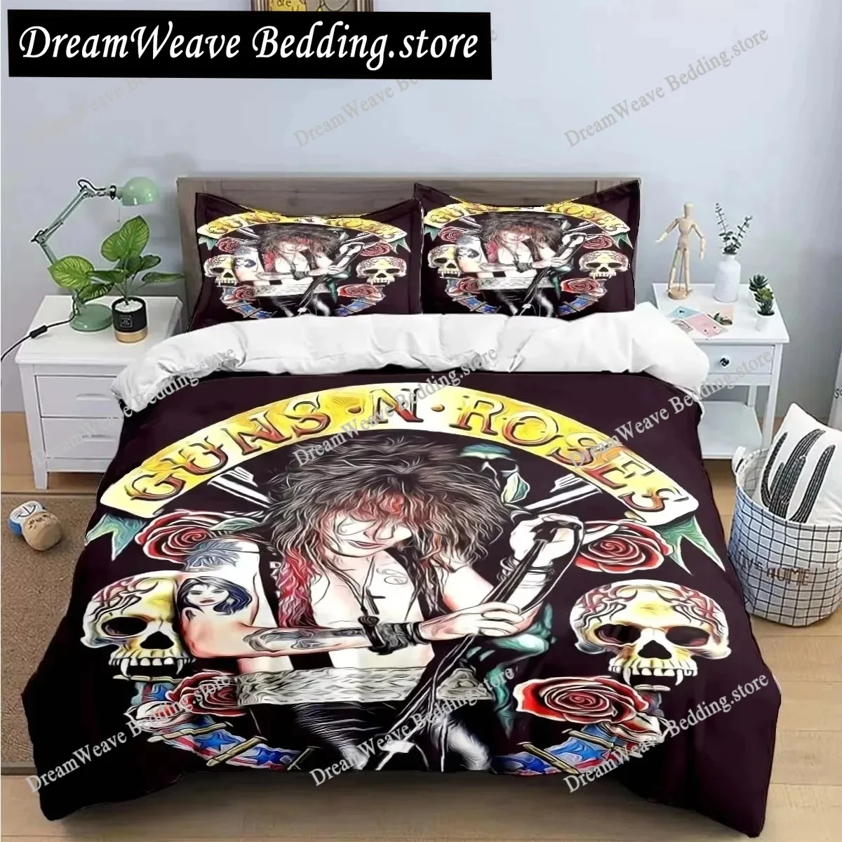 

3D Print Guns N Roses GNR Band Retro Bedding Set Boys Girls Twin Queen King Size Duvet Cover Pillowcase Bed Boys Adult