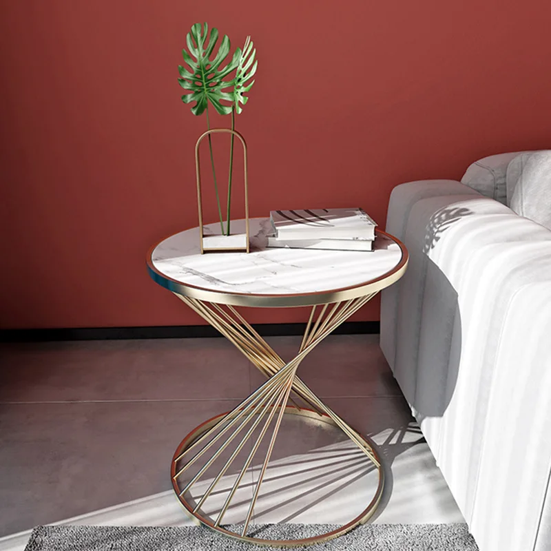 Nordic round marble sofa corner cabinet living room creative Internet celebrity light luxury simple modern small coffee table