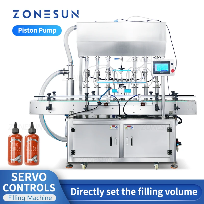 ZONESUN Automatic Six Head Liquid Filling Machine Servo Motor With 160L Hopper Detergent Cream Thick Paste Shampoo ZS-YT6T-6PX