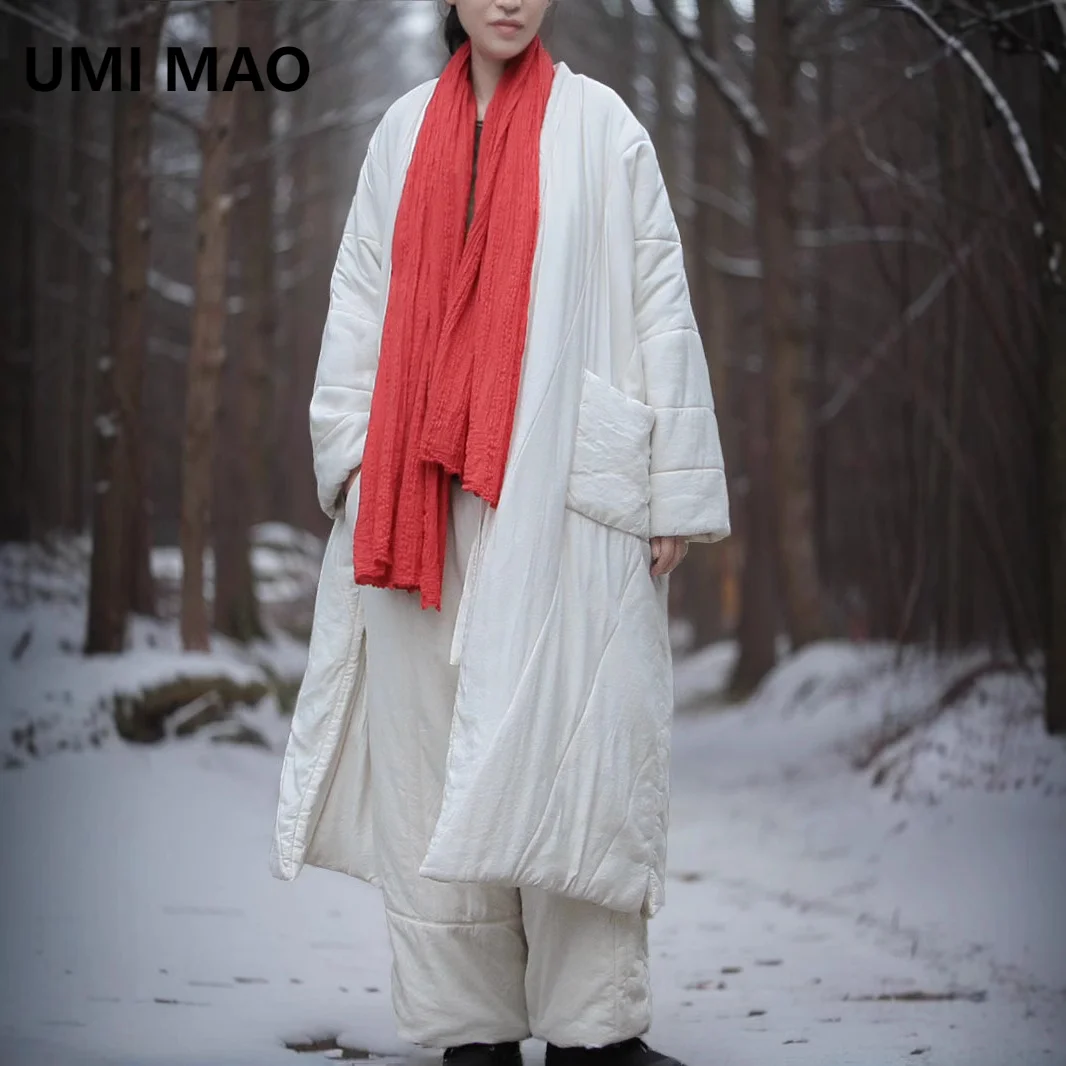 UMI MAO Warm Cotton Jacket Winter Mulberry Silk Cotton Blended Double Sided Wear Soft Comfortable Medium Length Cotton Coat