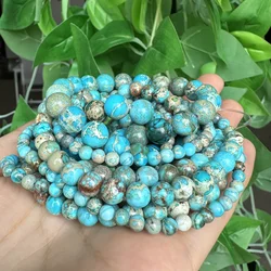 Natural lake Blue Stone Sea Sediment Jasper High Quality Round Stone Spacer Beads For Jewelry Making DIY Bracelet Accessories