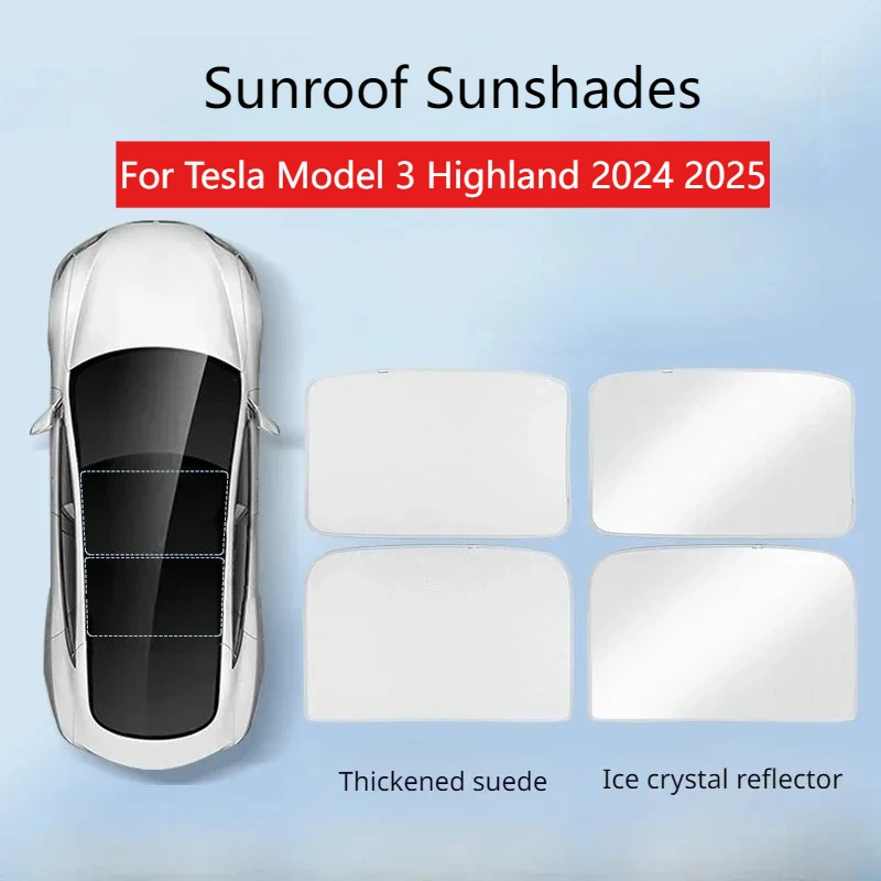 

For Tesla Model 3 Highland 2025 Sunroof Sunshades Ice Cloth Buckle Sun Pare Glass Front Rear Skylight UV Shade Net Accessories