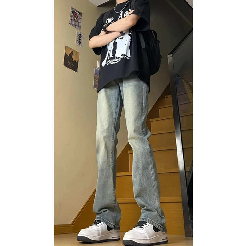 

Retro Blue Men's Summer Thin Faion Elastic Slimming American Vibe High Street Pants High Waist Flared Jeans Straight Leg Jeans