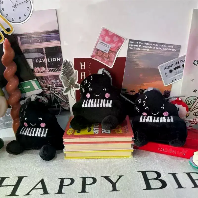 1/2 PCS Cute Funny Black Blush Piano Plush Doll Toys Keychain Pendant Bag Charms Backpack Hanging Ornaments Girly Keyring Gifts