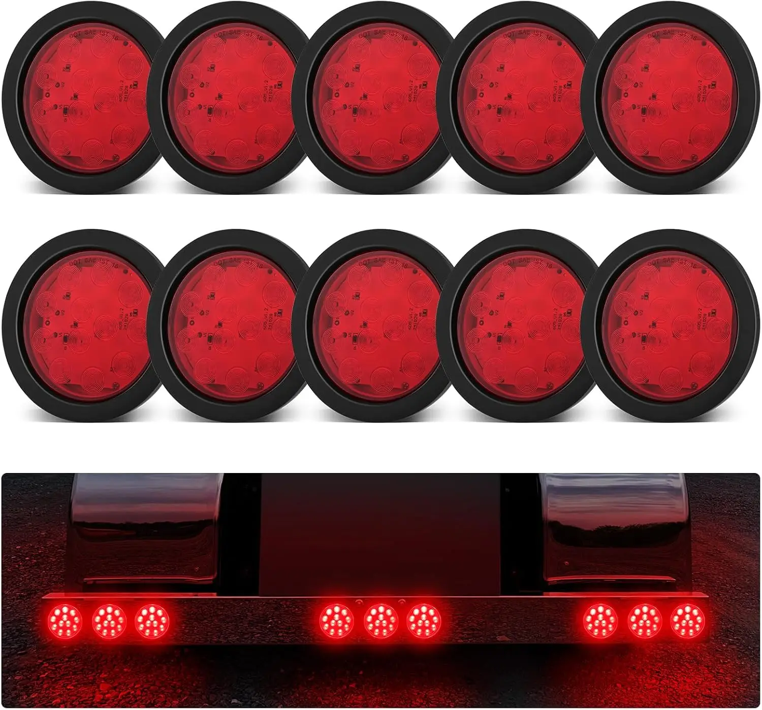 

10PCS 4' Red LED Trailer Tail Lights, 12V IP67 Waterproof with Flush Mount & Wire Pigtails