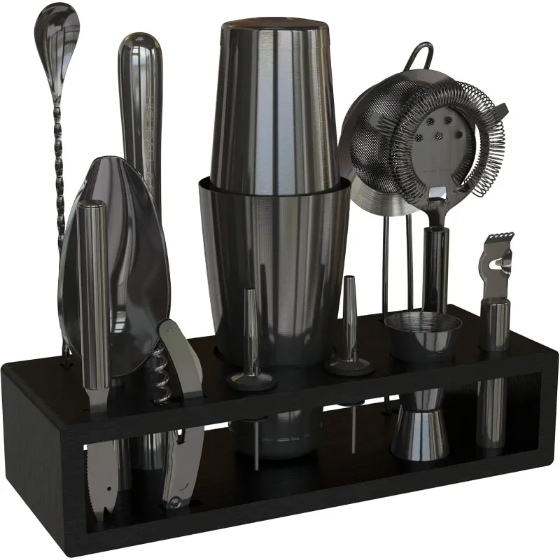 

13-Piece Boston Cocktail Shaker Bar Set Gunmetal Plated Bartender Kit Cocktail Shaker Set Black Cocktail Kit