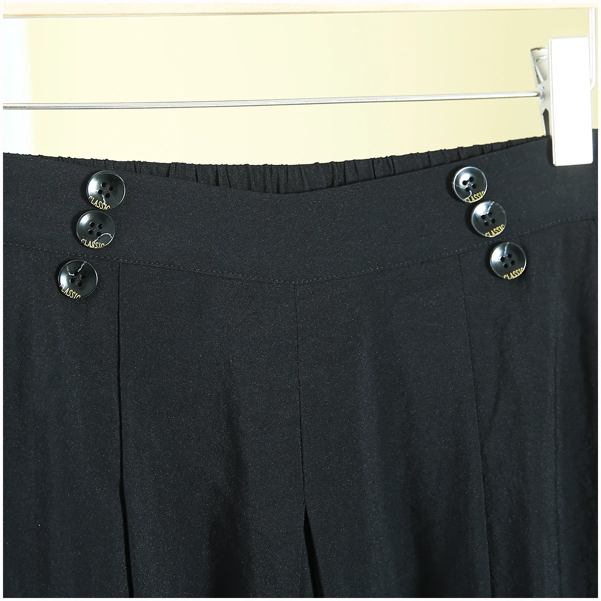 Faionable cor pura perna larga calças casuais solto elástico cintura alta sete comprimentos fibra modal novo verão sle