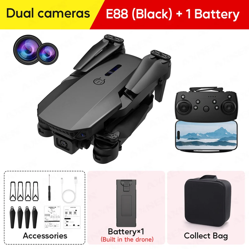 AXNEN E88 Pro RC WiFi FPV Drone 4K Professioneel Met 1080P Groothoek Dual HD Camera Opvouwbare Quadcopter Hoogte Hold Speelgoed Cadeau