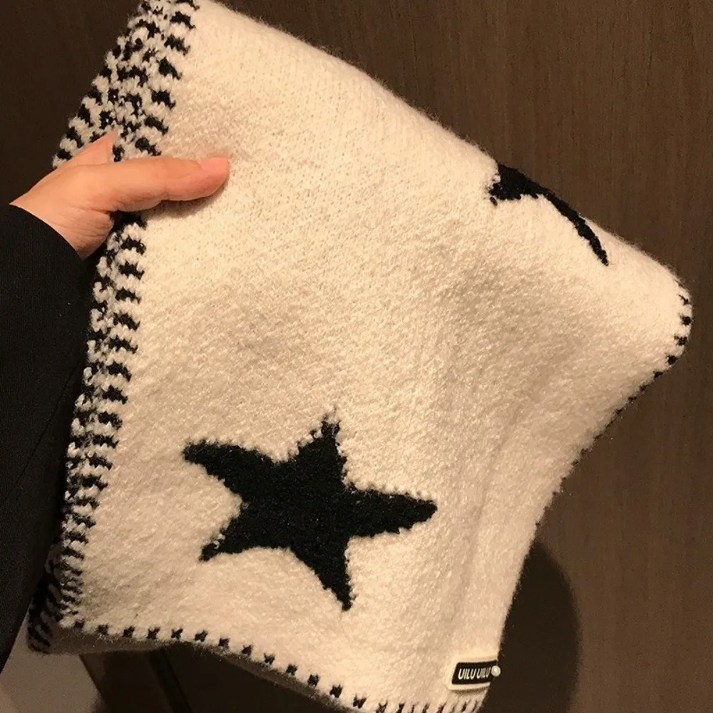 

Модный универсальный вязаный шарф в корейском стиле, мягкий утеплитель для шеи, теплый шерстяной шарф со звездным узором для женщин