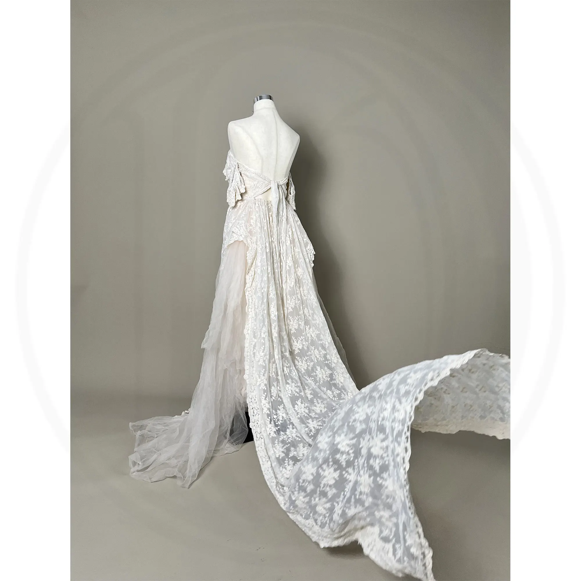 Don&Judy Boho Embroider Maternity Photo Shoot Dresses Ruffle Tulle Off Shoulder Wedding Gown Pregnant Women Photography Vintage