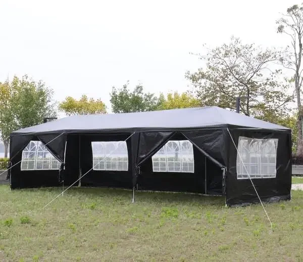 

10'x30' Outdoor Party Tent with 8 Removable Sidewalls, Waterproof Canopy Patio Wedding Gazebo, Black