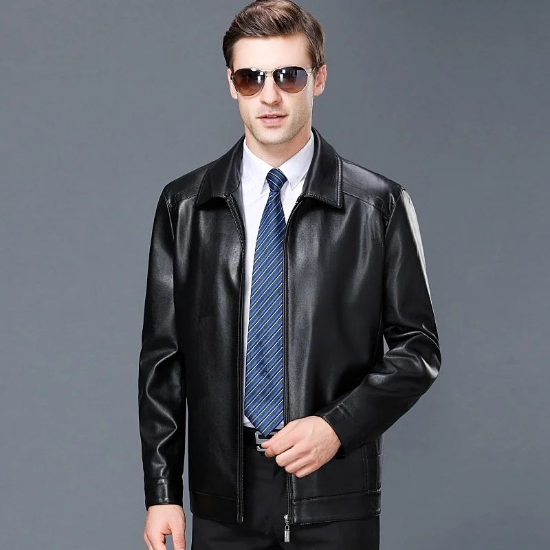 

Fall Clothing Male Business Casual Leather Jacket Men Lapel PU Coat Men's Coats and Jackets Spring New Jaquetas FCY4729