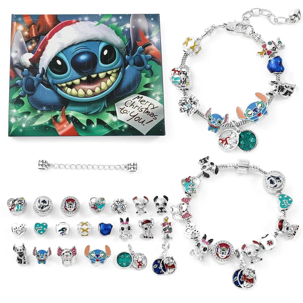 Disney Stitch Christmas Gift Box Lilo & Stitc 24 Days Christmas Advent Calendar Toy Cartoon Anime Bracelet Child Fashion Jewelry