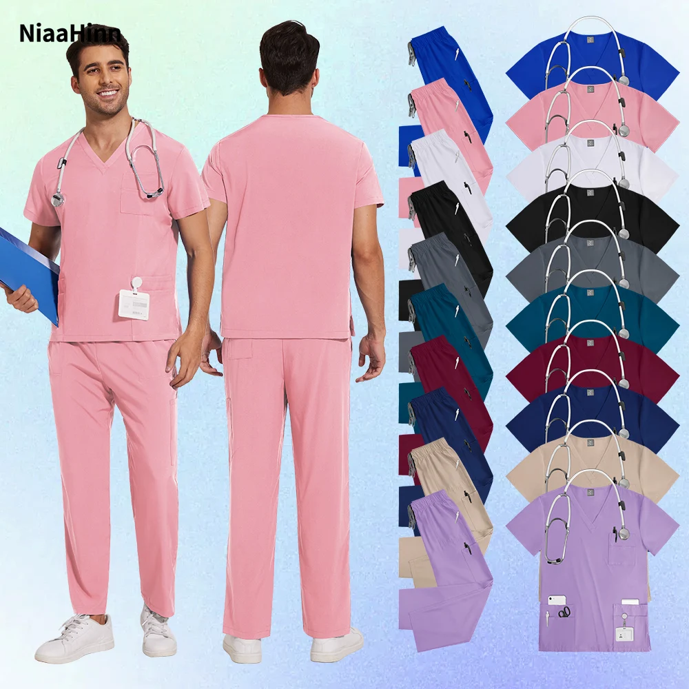 

Niaahinn больничная одежда для мытья рук для мужчин, рабочий костюм фармацевта с короткими рукавами, рабочая одежда для врача, медицинские хирургические комплекты